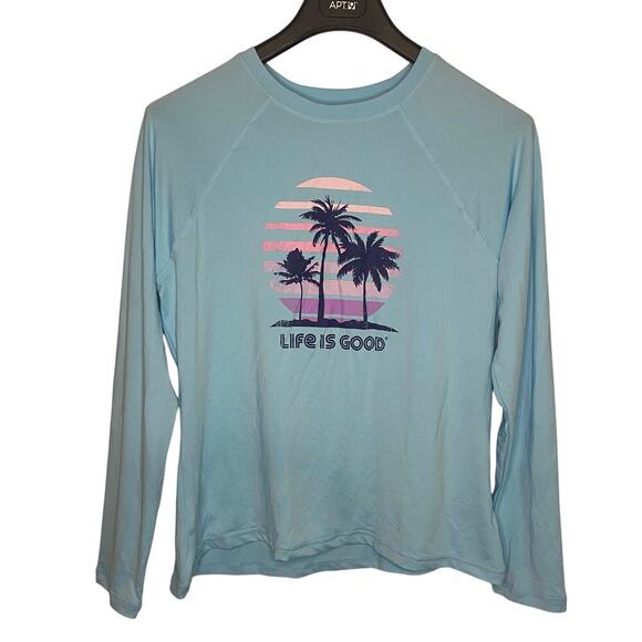 Womens Life Is Good Long Sleeve Swim Shirt Large Light Blue Rash Guard - Picture 1 of 13